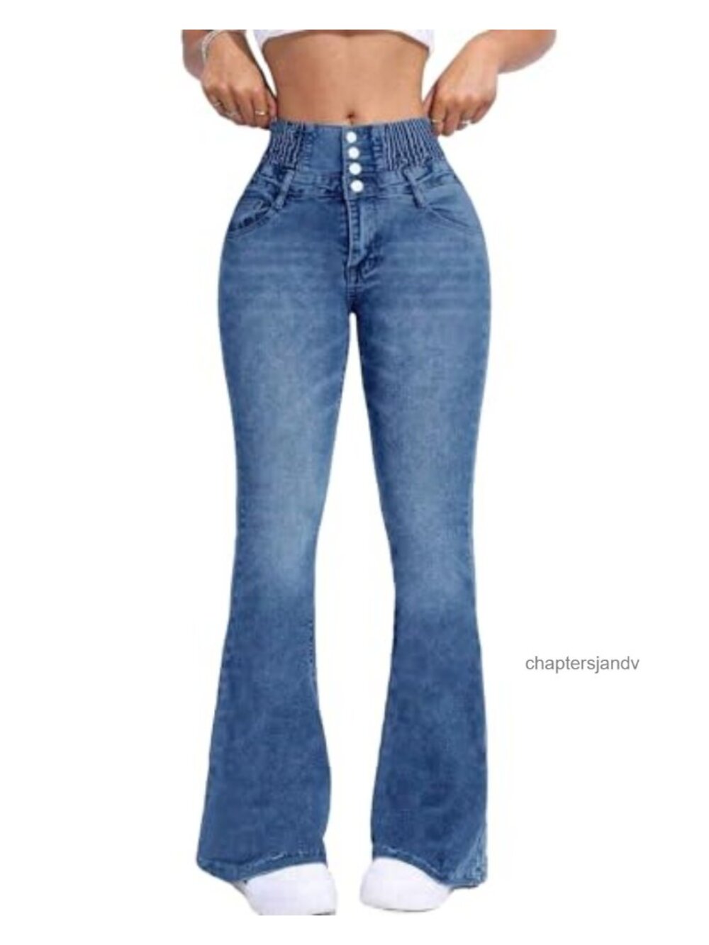 Women's High Waisted Flare Jeans Wide Leg Bell Bottoms Stretchy Denim Tummy